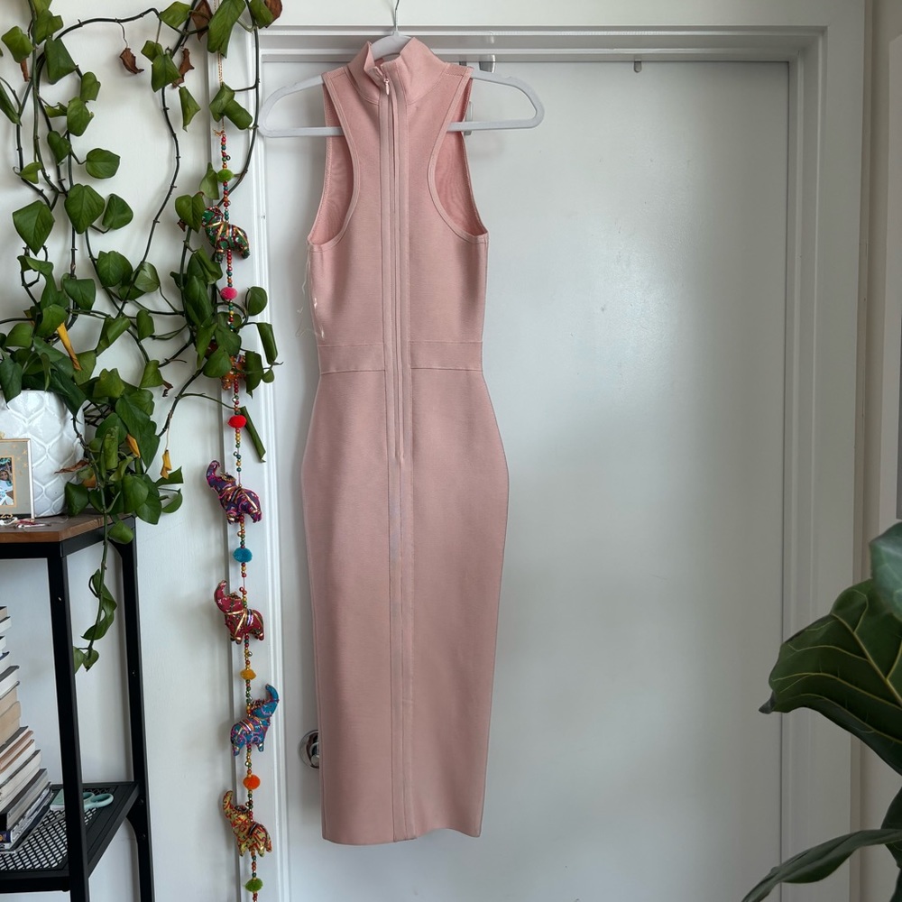 House of CB REI Mock Neck Bodycon Midi Maxi Bandage Dress in Blush, XS - Picture 5 of 6